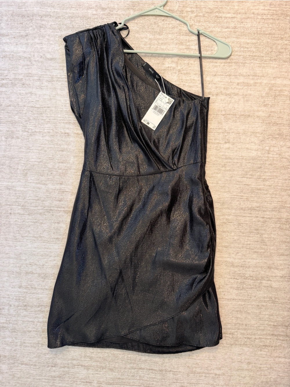 Mango Black One-Shoulder Mini Dress